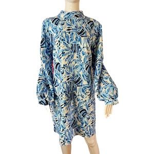 STS NAUTICAL PRINT PUFF LONG SLEEVE DRESS NWT